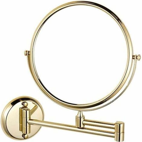 Miroir de maquillage mural double face 20,3 cm pivotant extensible pliable grossissement x5 doré pour salle de bain rasage (1/4)