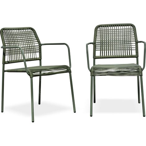 MARCEAU - Set aus 2 Gartensesseln aus olivgrünem Seil und Stahl - CITY GARDEN