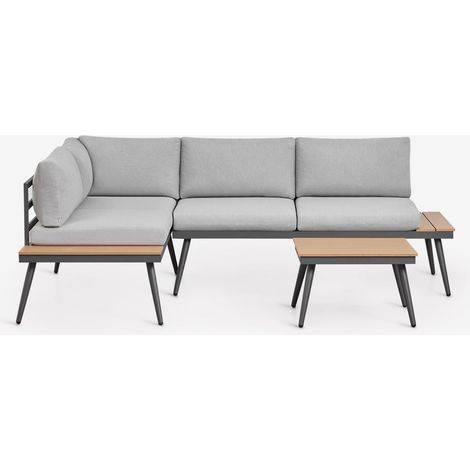 Set da giardino con divano angolare a 4 posti e tavolino in alluminio e legno Nadi SKLUM