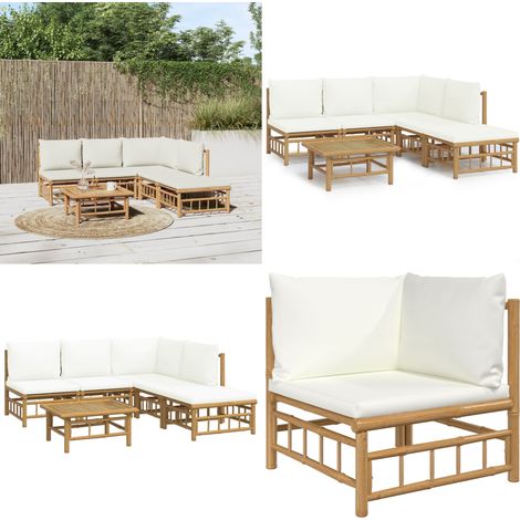 Salon de jardin 6 pcs avec coussins blanc crème bambou - Salon De Jardin - Mobilier De Jardin - Ensemble Salon - Ensemble De Meubles De Jardin - Bamboos - Home & Living (1/5)