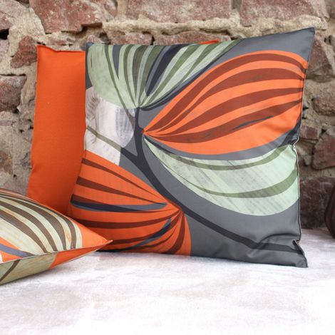 Coussin outdoor imprimé déhoussable – 60 x 60 cm – Polyester – Motif feuillage - 60x60cm - Terre cuite