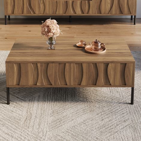 Couchtisch aus MDF und Spanplatte Natur 105 cm mit 2 Schubladen