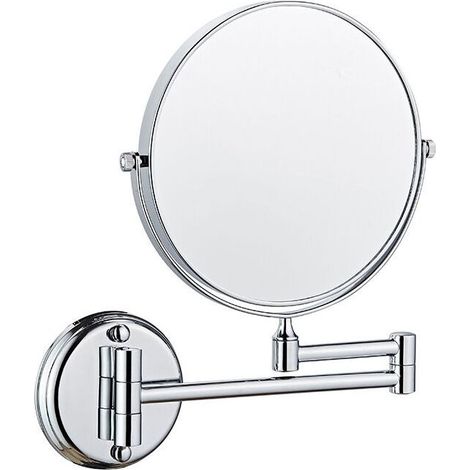 6 Inch Double Sided Rotating Wall Mounted Bathroom Mirror, Foldable and Retractable, 5x Magnification (Silver) (1/5)