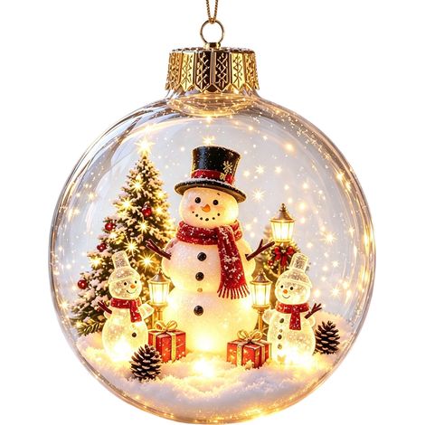 Boule à neige lumineuse 3D en acrylique transparent, décoration à suspendre au sapin de Noël avec le Père Noël et son traîneau de rennes (1/5)