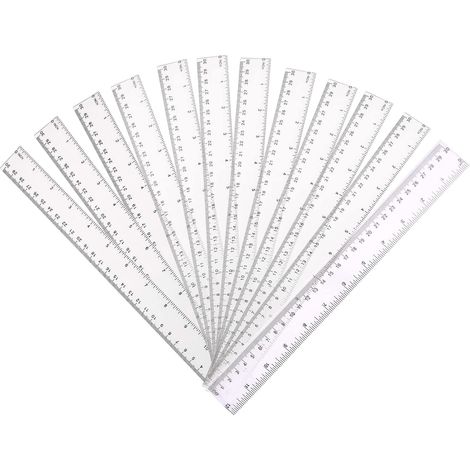 12pcs Règle Transparente, 30cm Règle Incassable en Plastique Règle de Mesure Outil Étudiant École Bureau (Blanc) (1/2)