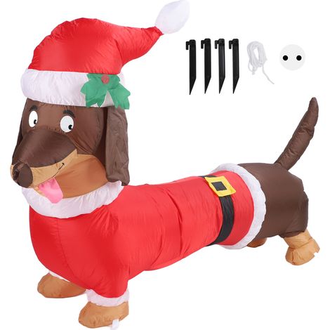 Teckel gonflable de 1,5 mètre, lumineux, en fibre de polyester, pour décoration de Noël, prise UE 220 V (1/5)