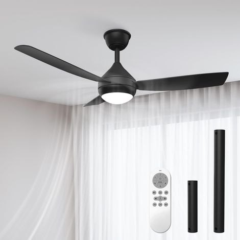 Silent Ceiling Fan with LED Light, 106cm, 3 Clip-on Blades, Dimmable Ceiling Fan Light with Remote Control for Bedroom, Living Room, Kitchen, Quick Installation, Black (1/5)
