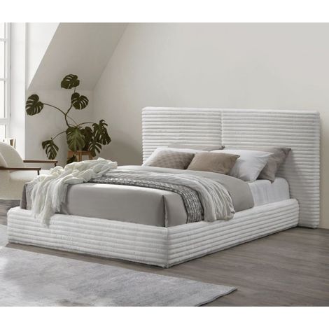 Lit en tissu crème avec tête de lit pour matelas 160 x 200 WAKA (1/5)