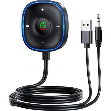Adaptateur Bluetooth 5.3 pour voiture avec prise jack 3,5 mm et câble RCA, récepteur mains libres (1/5)