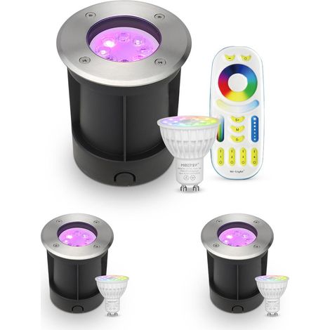 LED Bodeneinbaustrahler rund Edelstahl 230V IP67 - Leuchtmittel: GU10 RGB+CCT DIMMBAR inkl. Fernbedienung - Anzahl: 3x (1/5)