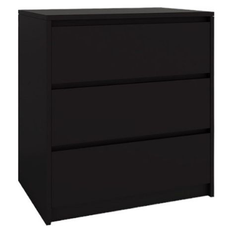Cómoda de 3 cajones, color negro, sin tiradores, 70 x 75 x 43 cm