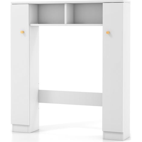 Scaffale sopra WC con doppia anta 2 scomparti aperti e 4 ripiani regolabili, Mobile a ponte per bagno Bianco
