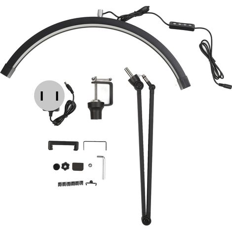 Lampe LED 20W réglable noir 2700K-5600K 50cm, demi-lune haute luminosité pour salon beauté, ongles, cils, sourcils, prise US (1/5)