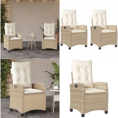 Gartensessel mit Kissen 2 Stk. Verstellbar Beige Poly Rattan - Sitzkissen - Verstellbarer Stuhl (1/5)