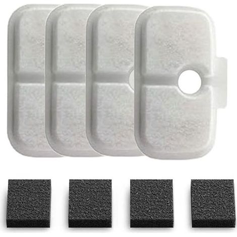 Filtre Fontaine Eau Chat, Filtres de Rechange pour Fontaine à Chat avec éponges Pré-filtrantes, Filtres de Remplacement pour Fontaine a Eau Chat, Filtres à Charbon et Eponges de Préfiltration (1/5)