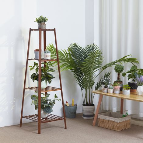 Porte Plante en Bambou - Etagère à Fleurs Echelle Intérieur pour Sallon Chambre Bureau - L 38x38x117cm (1/5)