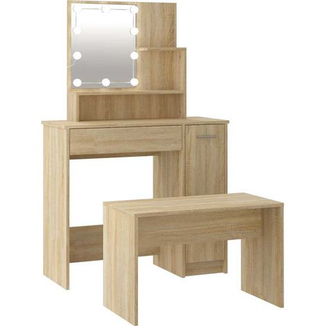 Maison Exclusive - Set Tavolo da Toeletta con LED Rovere Sonoma Legno Multistrato (1/5)