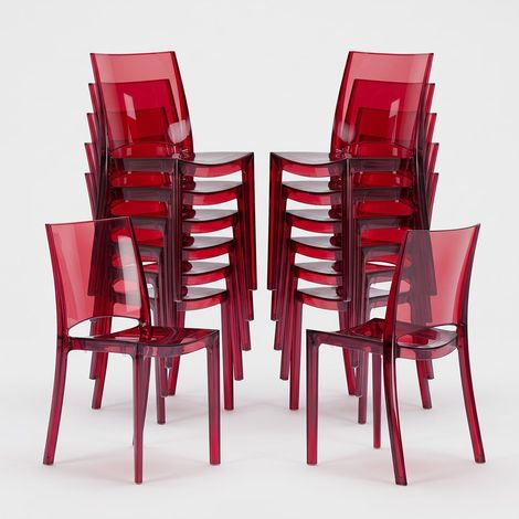 Lot de 18 Chaises B-Side Grand Soleil pour bar transparentes promotion - Rouge transparent (1/5)