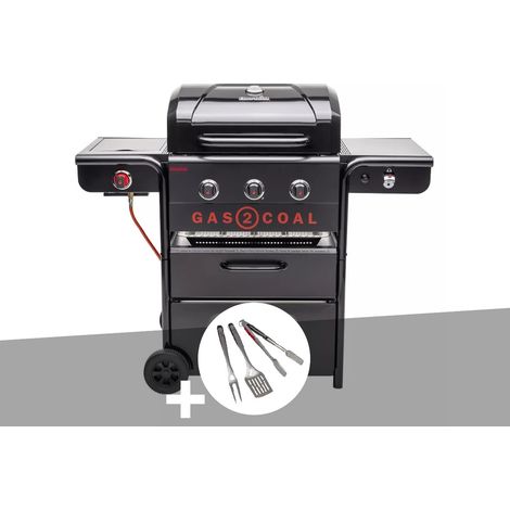 Barbecue hybride gaz et charbon Gas2coal Special Edition - 3 brûleurs + Kit 3 ustensiles - Char-Broil (1/5)