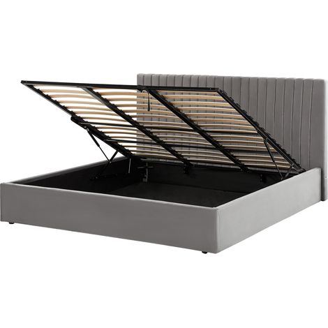 Cama con almacenaje de terciopelo gris 180 x 200 cm cabecero capitoné Vion
