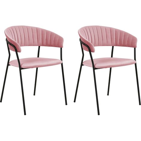Set di 2 sedie da pranzo moderne Seduta imbottita in velluto con braccioli Schienale curvo Gambe nere Rosa Mariposa