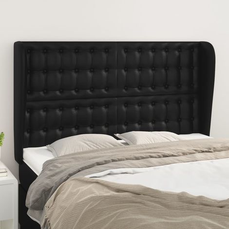 Tête lit de avec oreilles pour lit double, Cadre de lit, Tableau décoratif de chevet Noir 147x23x118/128 cm Similicuir CDE84919 (1/5)