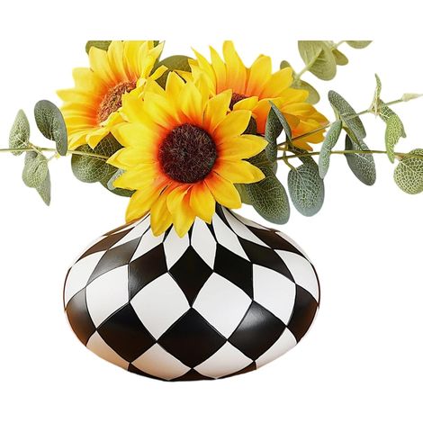 Vase Noir et Blanc Décor de Table en Résine Petit Format Vase À Fleurs Plat Et Rond Pour Table pour Cuisine Salon Bureau Salle de Bain Entrée Table Étagère Fenêtre Couloir (1/5)