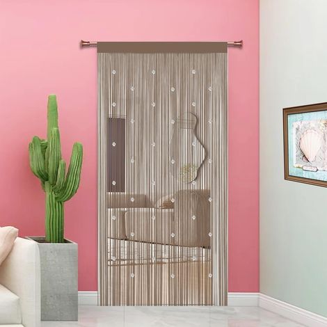 Rideau Fil Rideau De Porte en Perles Rideau Anti Mouches pour Porte Exterieur Moustiquaire Rideaux Exterieur Cloison De Séparation De Pièces (Écru, 90x200cm(35x79'')) (1/5)