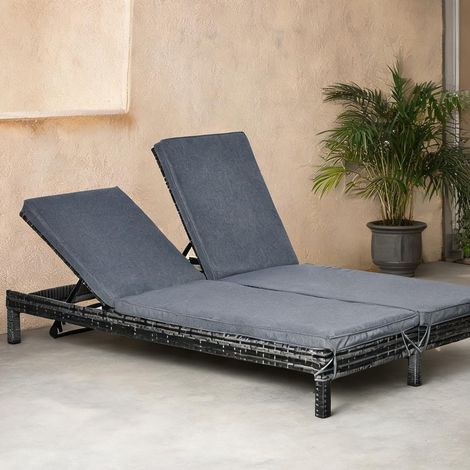 Méridienne de jardin pour 2 personnes en polyratin gris 196 x (1/5)