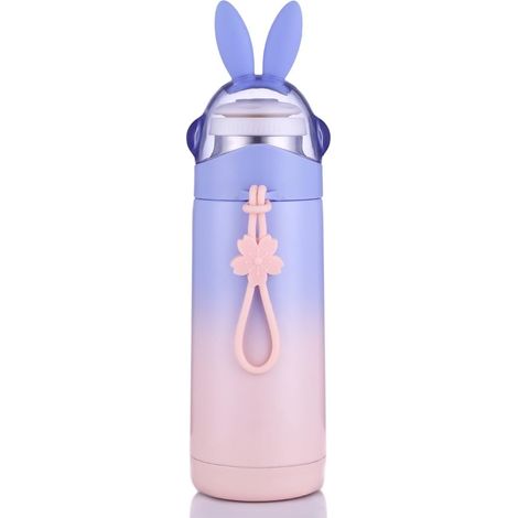 Bouteille Isotherme Enfants - Acier Inoxydable 304 - Double Paroi Vide - 350 ml - Bouchon À Pression Étanche - Design Lapin - Pour Eau Chaude Froide - 1 Pièce (1/5)
