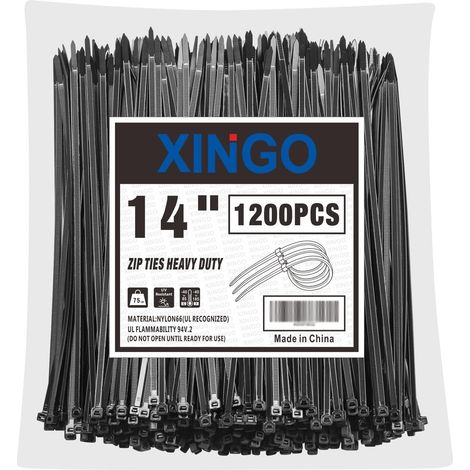 1200 Pièces Noir Colliers de Serrage, 350mm x 5.8mm, Autobloquant, Attache Câble Résistant aux UV, Idéale pour l'intérieur et l'extérieur (1/5)