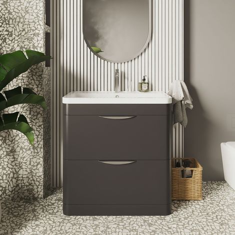 Nuie Parade Soft Black 800mm 2 Drawer Vanity Unit and Polymarble Basin - FPA1404 (1/5)