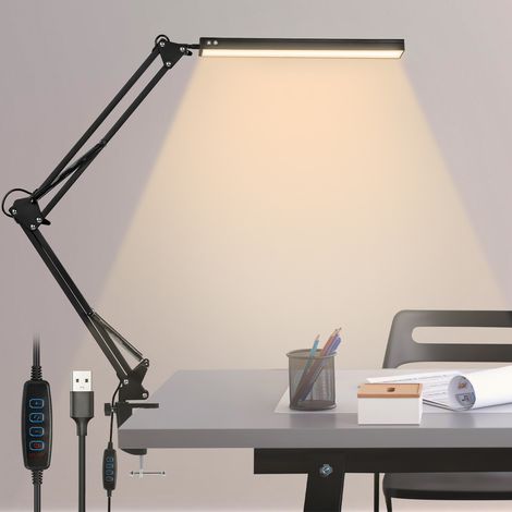 Jiubiaz LED-Schreibtischlampe mit Klemme 10 W, 80 LEDs, 3 Farbtemperaturen, 10 Helligkeitsstufen, verstellbarer Metallarm, USB, Schwarz (1/5)