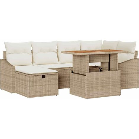 Garden Sofa Set with Cushion 7 pcs Beige Poly Rattan vidaXL (1/5)