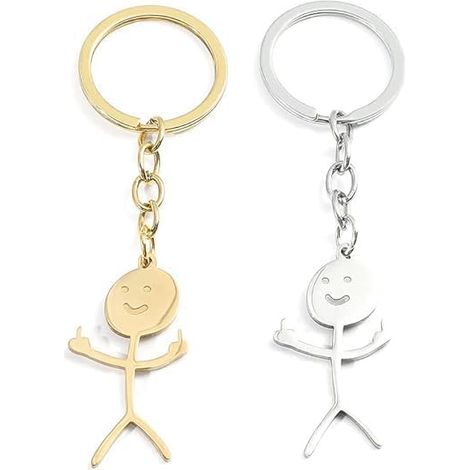 Lot de 2 porte-clés humoristiques à motifs, porte-clés personnalisés, porte-clés doigt d'honneur avec pendentif smiley pour hommes et femmes, bijoux amusants (blanc et or)