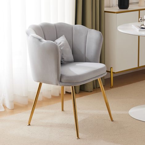 Fauteuil rembourré en velours gris avec coussin papillon et pieds métalliques dorés HAVRYA (1/5)