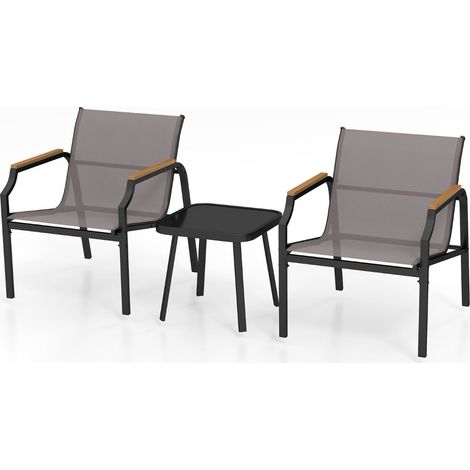 Conjunto de 3 sillas y mesa de centro 70 x 61 x 76 cm confort ergonómico moderno metal gris 200013431