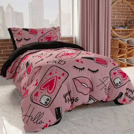 Parure de lit 1 Place et demie 200 x 200 cm 1 taie d'oreiller 80 x 50 cm Incluse, Housse de Couette en Microfibre pour Chambre d'enfant et Fille, Impression numérique (1/3)