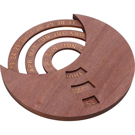 Calendrier Perpétuel Rotatif en Bois Massif - Design Vintage pour Bureau et Décoration Maison (1/5)