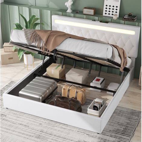 Bett Doppelbett mit Stauraum 180x200 Leinen Weiß OKMYHOME (1/5)