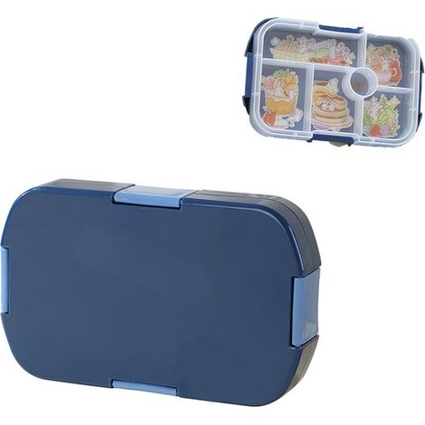 Boîte à lunch compatible micro-ondes, à plusieurs compartiments, réutilisable, idéale pour le travail, l'école et les voyages. Bleue. (1/5)