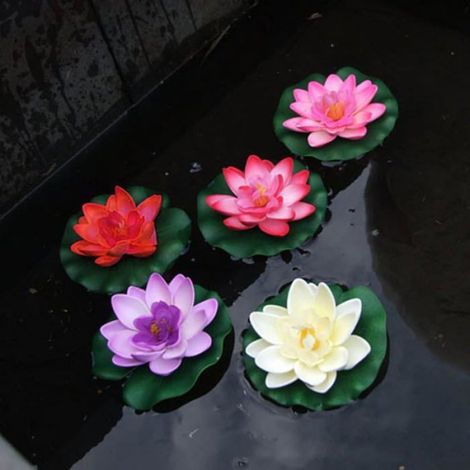 Fleur De Lotus - EVA Souple - Flottante Pour Bassin Aquarium Décoration Intérieure - Rouge Pêche - 1 Pièce (1/5)