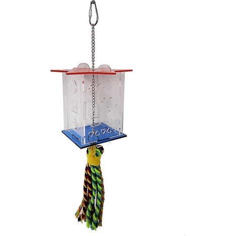 Boîte de nourrissage pour perroquets avec jouet à bascule pour petits oiseaux, support à nourriture en acrylique