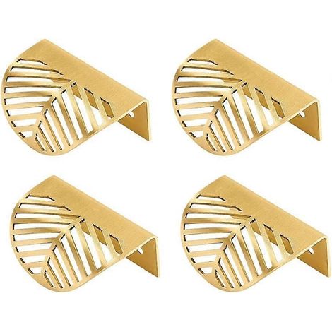 Lot de 4 poignées de porte en laiton en forme de feuille pour tiroirs, placards et meubles de cuisine. (1/5)