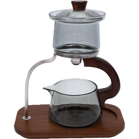 Teekannen-Set mit Wasserfiltereinsatz, Fairness-Tasse, hochwertigem Borosilikatglas und Massivholzgriff in Rauchgrau (1/5)