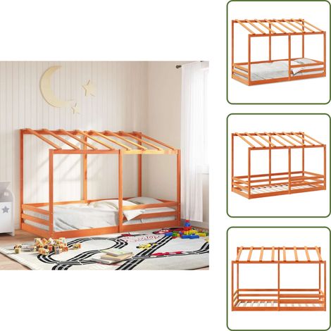 Kinderbett mit Dach Wachsbraun 80x200 cm Massivholz Kiefer - Kinderbett - Holzbett - Kiefernholzbett - Jugendbett - Wachsbrown (1/5)