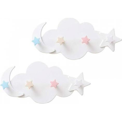 Lot de 2 Crochets muraux en Forme de Nuage avec étoiles et Lune, Porte-clés, Porte-Manteau, Porte-Manteau, patères murales, Porte-Serviettes pour Enfants (1/4)