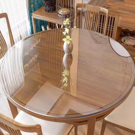 Nappe Transparente.Film de Protection de Table Ronde.Nappe Cristal.Protège-Table Imperméable/Résistant à l'huile.Nappe de Table de 3mm Epaisse.pour Fêtes et Camping (Dia.110cm/43in)