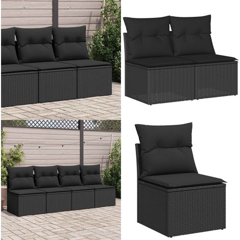 vidaXL 2-tlg. Garten-Sofagarnitur mit Kissen Schwarz Poly Rattan (1/5)