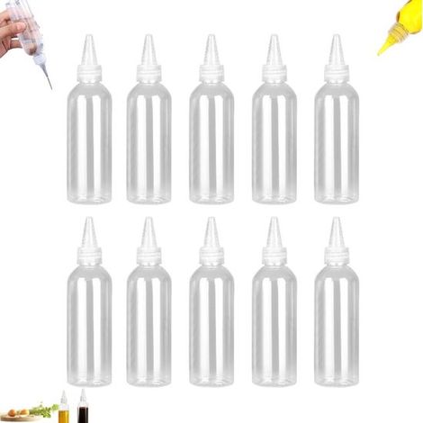 10 flaconi a pressione, flaconi per salse, flaconi di plastica a pressione, piccole bottiglie di plastica con tappi per riempire vari (1/5)